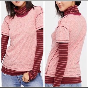 Free People Pink and Burgundy Striped Long Sleeve Tee